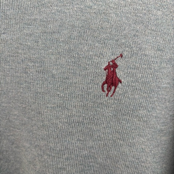 Polo Ralph Lauren Men's XL Gray/Bluish VNeck Sweater 100% Pima Cotton Brown Logo - Picture 5 of 7